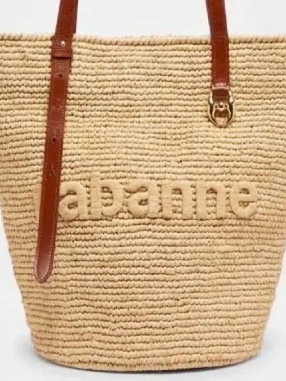 Rabanne Rafia & Leather Cabas Bag Raffia Leather Tote in Beige & Brown